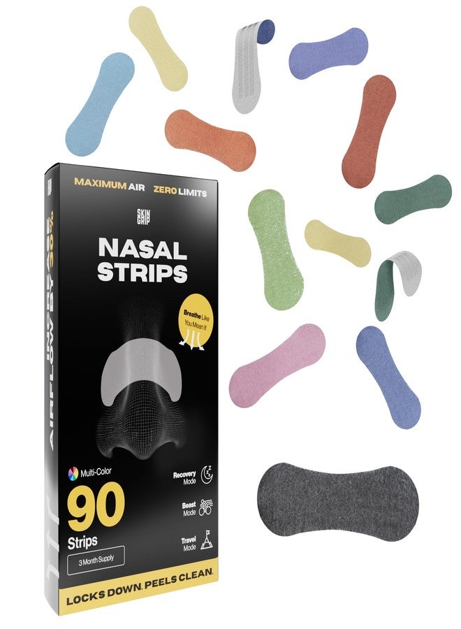 Skin Grip Nasal Strips for Snoring & Breathing–Instant Relief from Nasal Congestion, Drug-Free Snore Strips, All-Day Hold–Sleep Better, Exercise Stronger, Travel Confidently–90-Day Supply, Multi-Color - Image 1